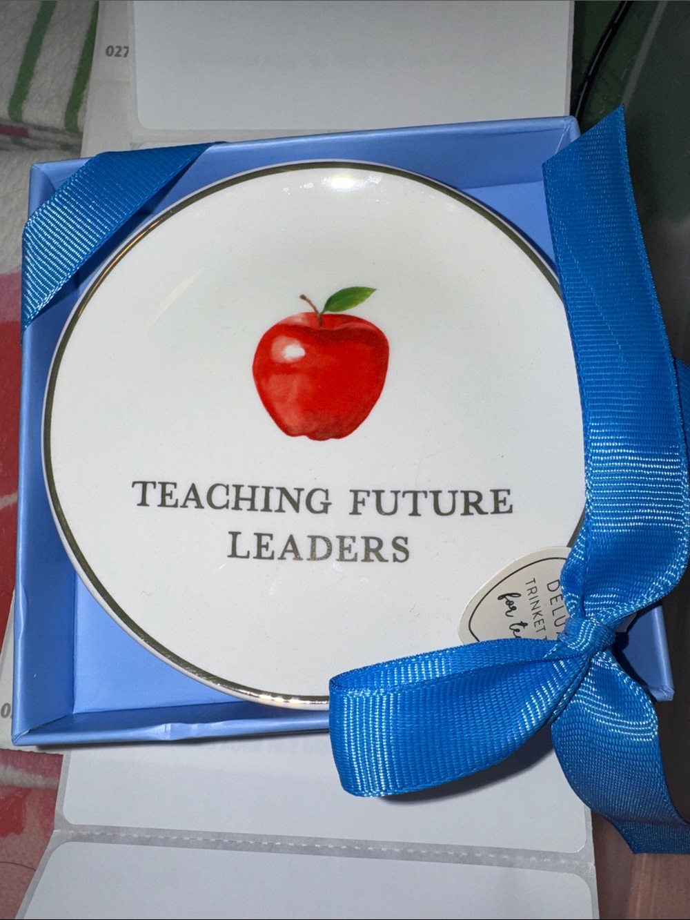 Eccolo White Trinket Dish with Red Apple Accent